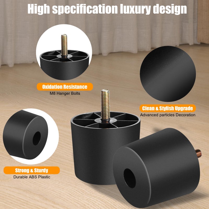 Manesi 1-1/2 inch Plastic Furniture Legs, Round Tapered Table Legs Black Sofa Legs Replacement Legs with M8 Hanger Bolts for Couch Table Sofa, Pack of 4 - Image 4